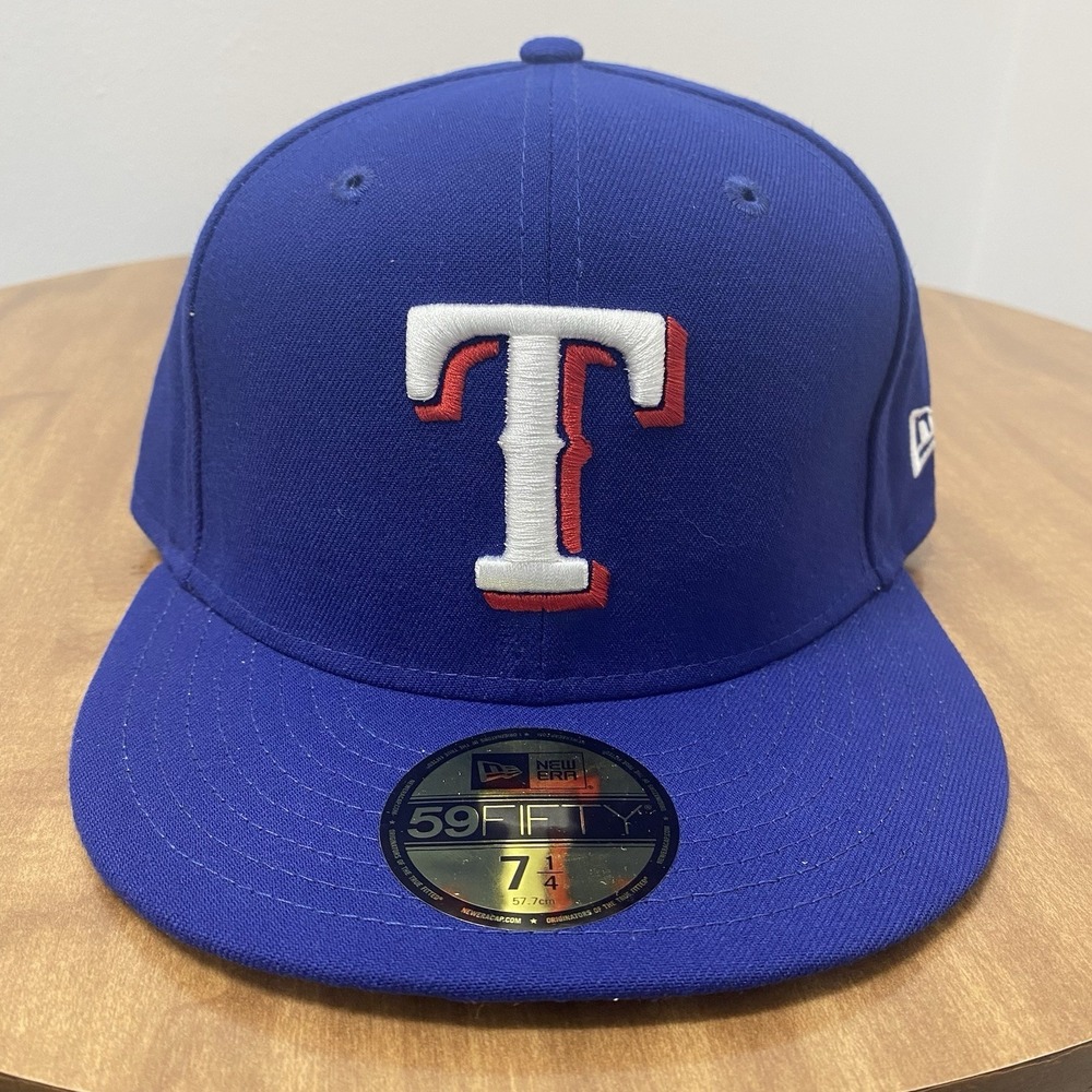 New Era 59Fifty Texas Rangers‎ 7 1/4 Royal Blue On Field Fitted Game Hat cap MLB